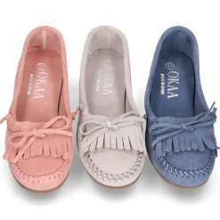 Mocasín lazos niña tipo indio en piel serraje.