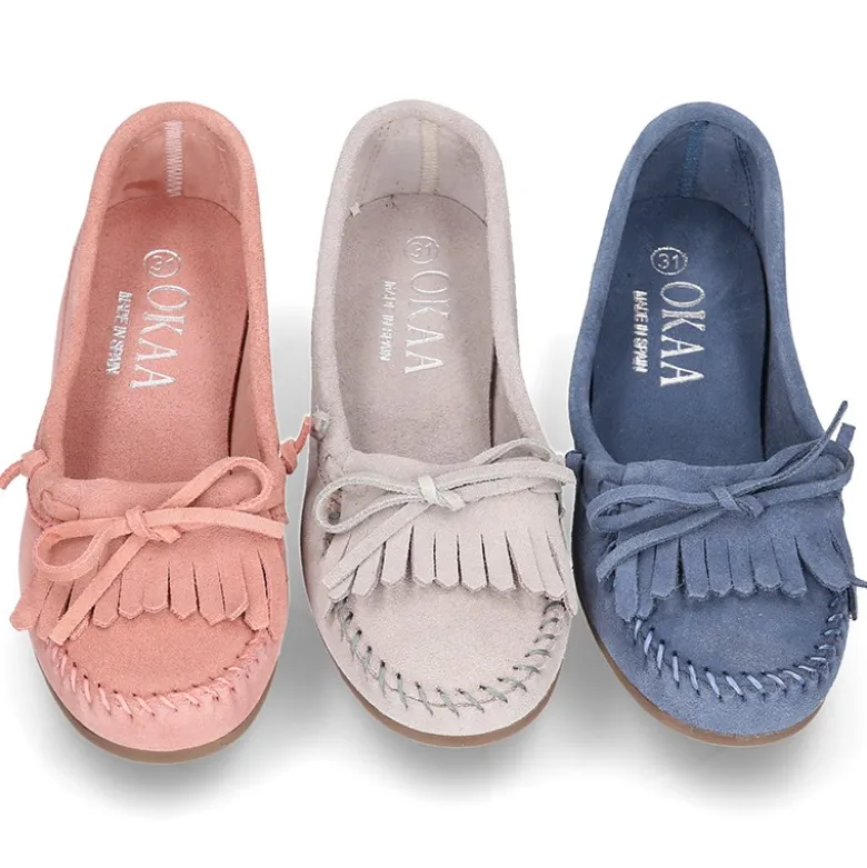Mocasín lazos niña tipo indio en piel serraje.