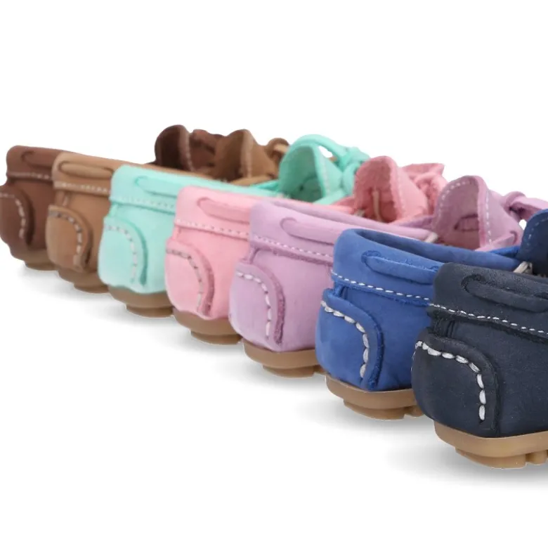 Mocasín lazos peques piso conductor en piel Nobuck.