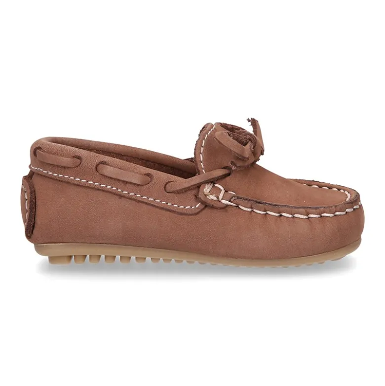 Mocasín lazos peques piso conductor en piel Nobuck.