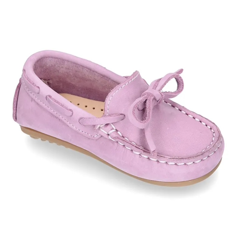 Mocasín lazos peques piso conductor en piel Nobuck.