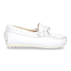 Mocasín lazos piso conductor en piel Napa blanca.
