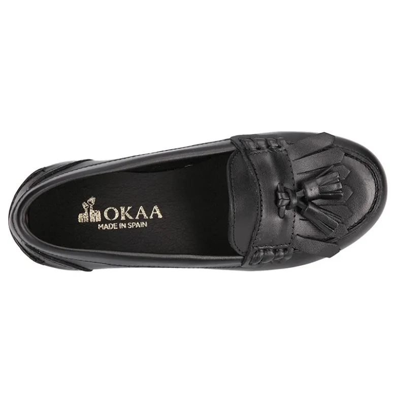 Mocasín NIÑA colegial con borlas y flecos en piel Boxcalf.