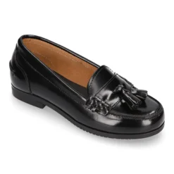 Mocasín NIÑA colegial con borlas en piel Antik.