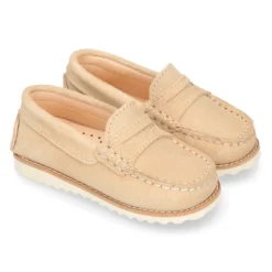 Mocasín niño antifaz piel serraje y suela primavera verano.