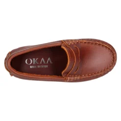 Mocasín niño clásico con diseño de antifaz en piel cuero.