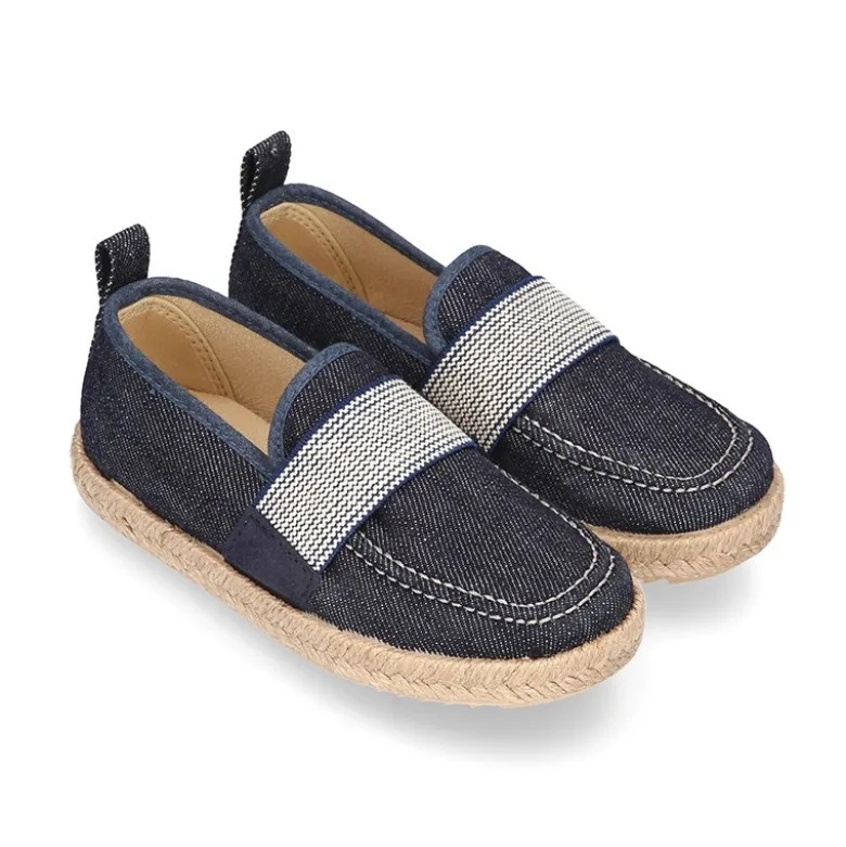 Mocasín niño con elástico tipo alpargata en lona JEANS.