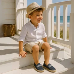 Mocasín niño con elástico tipo alpargata en lona JEANS.