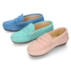Mocasín niños antifaz en piel serraje en colores de PRIMAVERA.