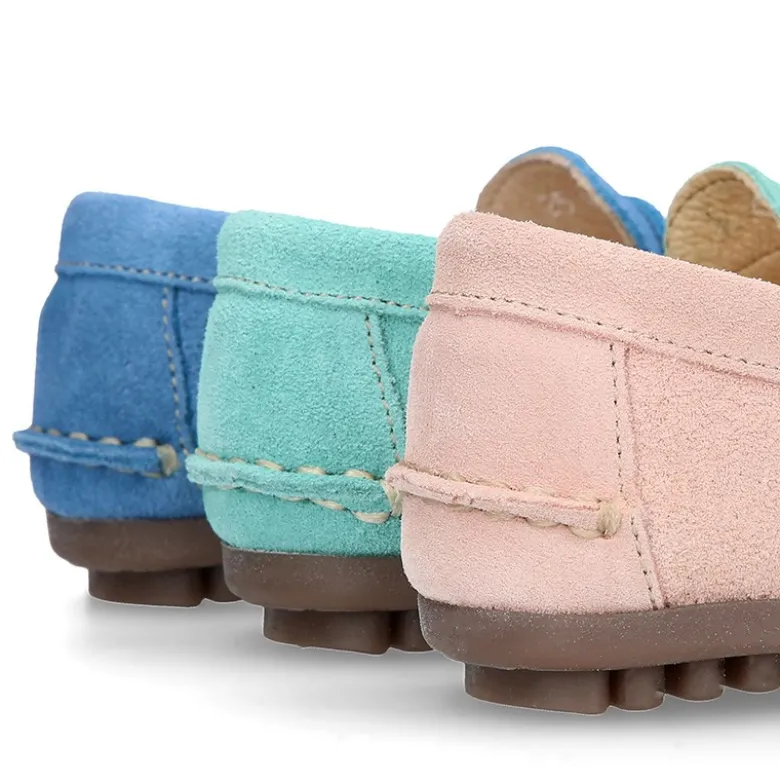Mocasín niños antifaz en piel serraje en colores de PRIMAVERA.