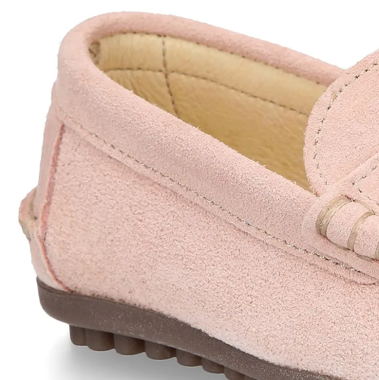 Mocasín niños antifaz en piel serraje en colores de PRIMAVERA.
