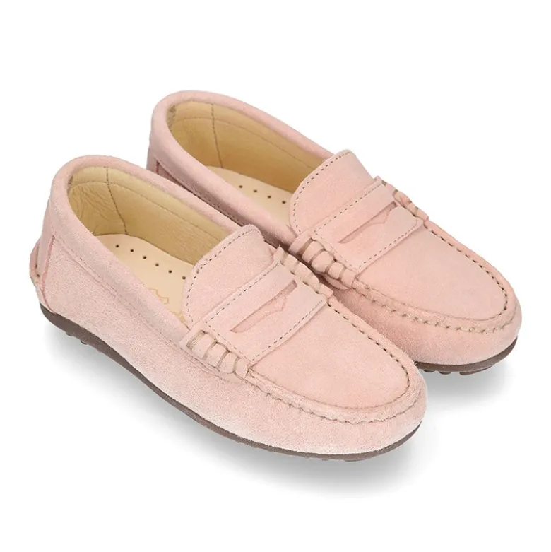 Mocasín niños antifaz en piel serraje en colores de PRIMAVERA.