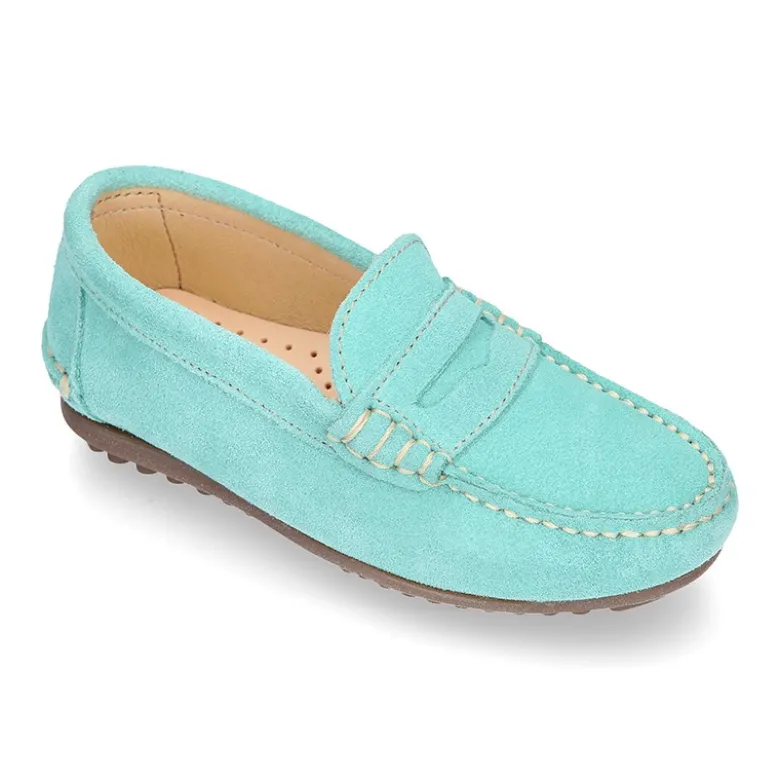 Mocasín niños antifaz en piel serraje en colores de PRIMAVERA.