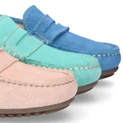 Mocasín niños antifaz en piel serraje en colores de PRIMAVERA.