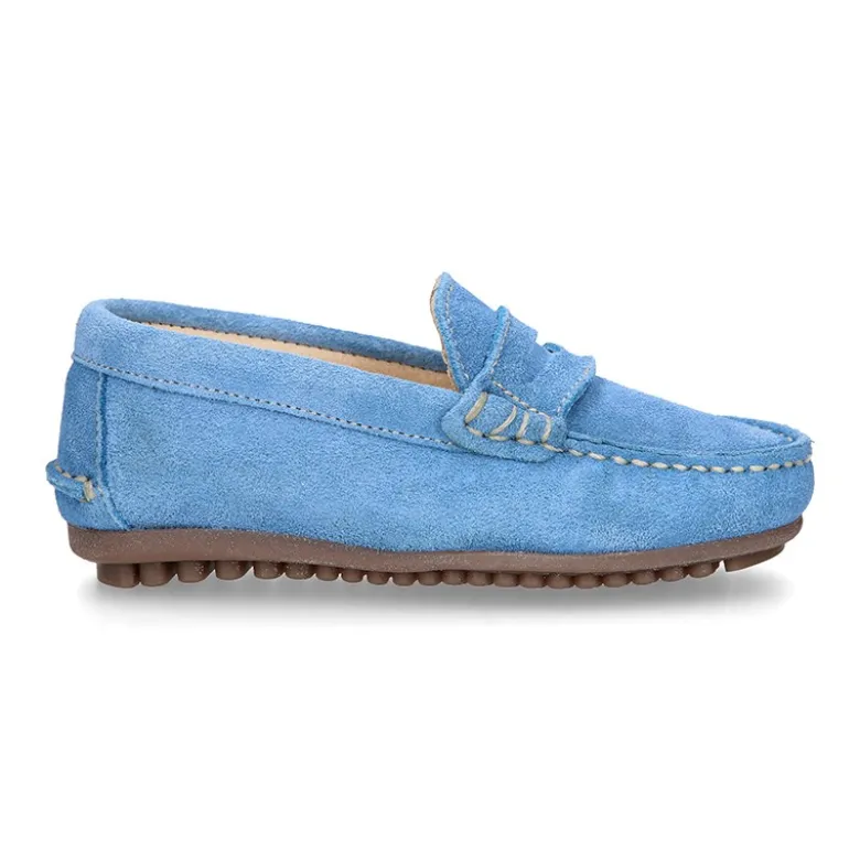 Mocasín niños antifaz en piel serraje en colores de PRIMAVERA.