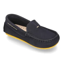 Mocasín niños pequeños piso conductor contraste en piel Nobuck.