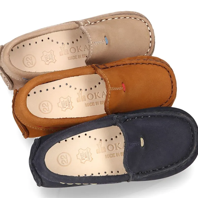 Mocasín niños pequeños piso conductor contraste en piel Nobuck.