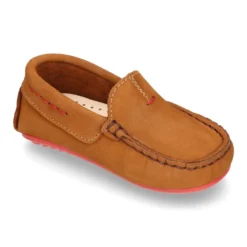 Mocasín niños pequeños piso conductor contraste en piel Nobuck.
