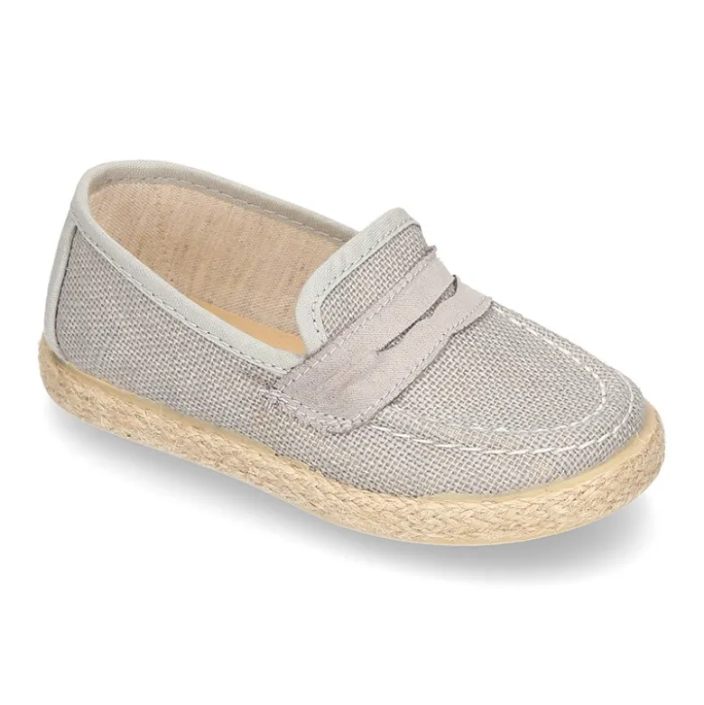 Mocasín tipo alpargata en LINO para peques.