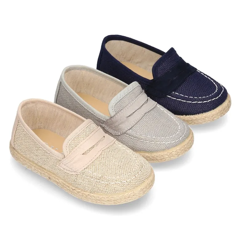 Mocasín tipo alpargata en LINO para peques.