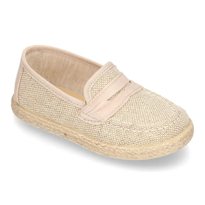 Mocasín tipo alpargata en LINO para peques.