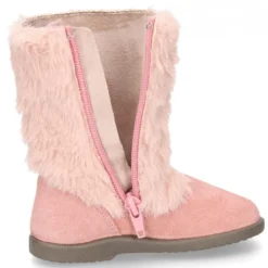 Nueva Bota en piel serraje rosa con apliques de PELO.
