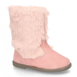 Nueva Bota en piel serraje rosa con apliques de PELO.