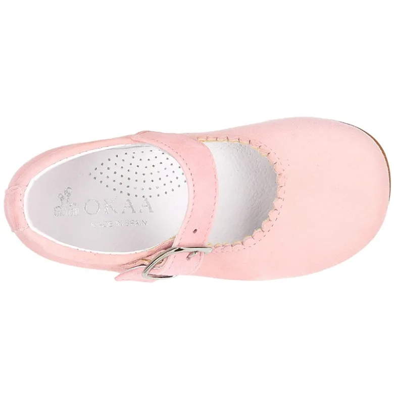 Nueva Mercedita clásica con hebilla en piel ANTE en colores pasteles.
