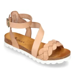 Nueva Sandalia Niña Mayor en piel atada al tobillo y diseño trenzado.