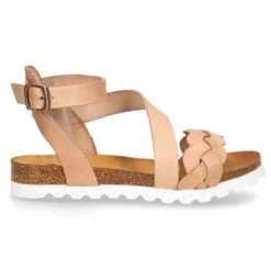 Nueva Sandalia Niña Mayor en piel atada al tobillo y diseño trenzado.