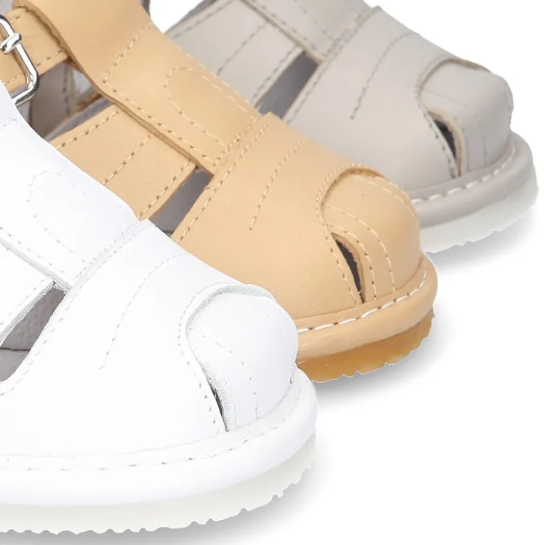 Nueva Sandalia tipo pepito en piel suave para niños bebés.