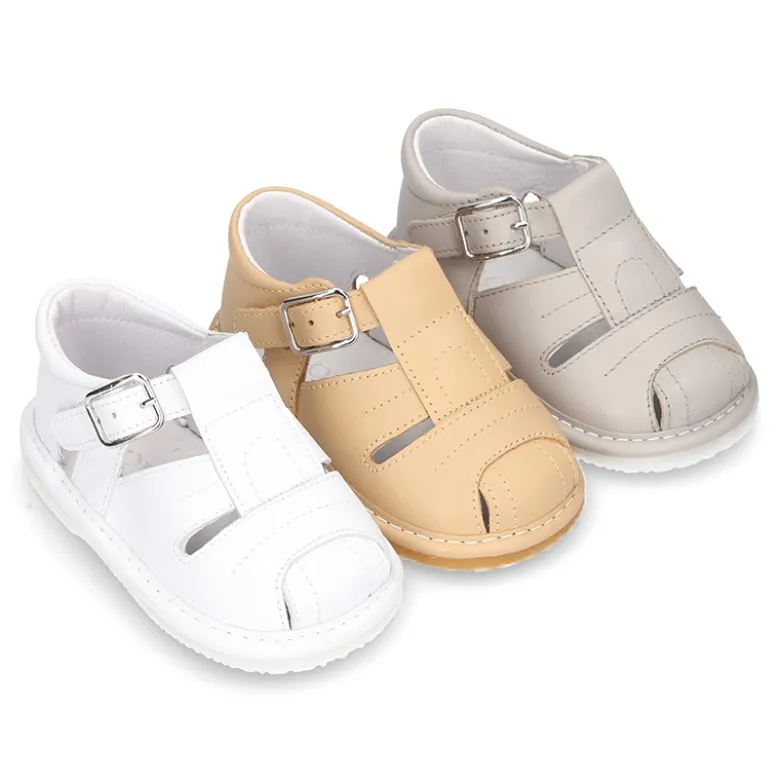 Nueva Sandalia tipo pepito en piel suave para niños bebés.