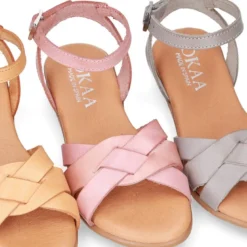 Nueva Sandalia TRENZADA Niña Mayor en piel en colores pasteles.