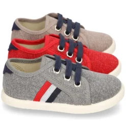Nuevo Tenis con cordones en lona EFECTO LAVADO con bandera lateral.