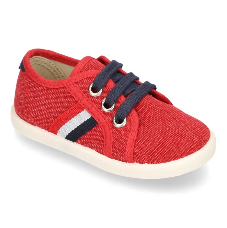 Nuevo Tenis con cordones en lona EFECTO LAVADO con bandera lateral.