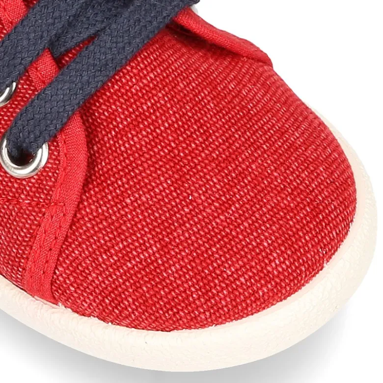 Nuevo Tenis con cordones en lona EFECTO LAVADO con bandera lateral.