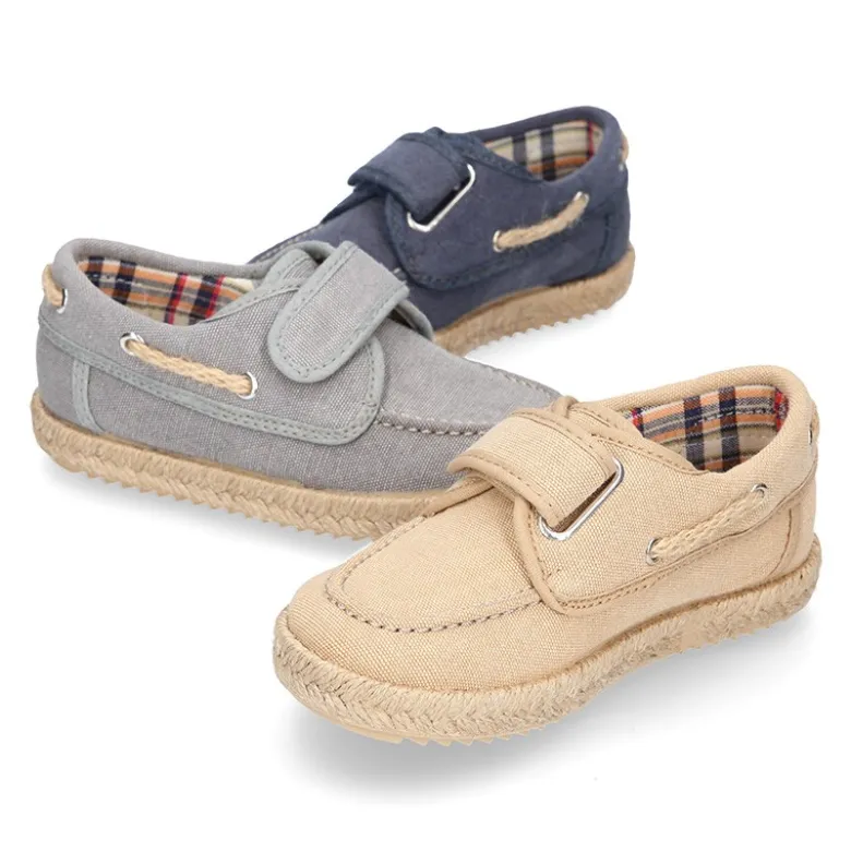 Náutico niño sin cordones tipo alpargata en lona algodón LAVADA.