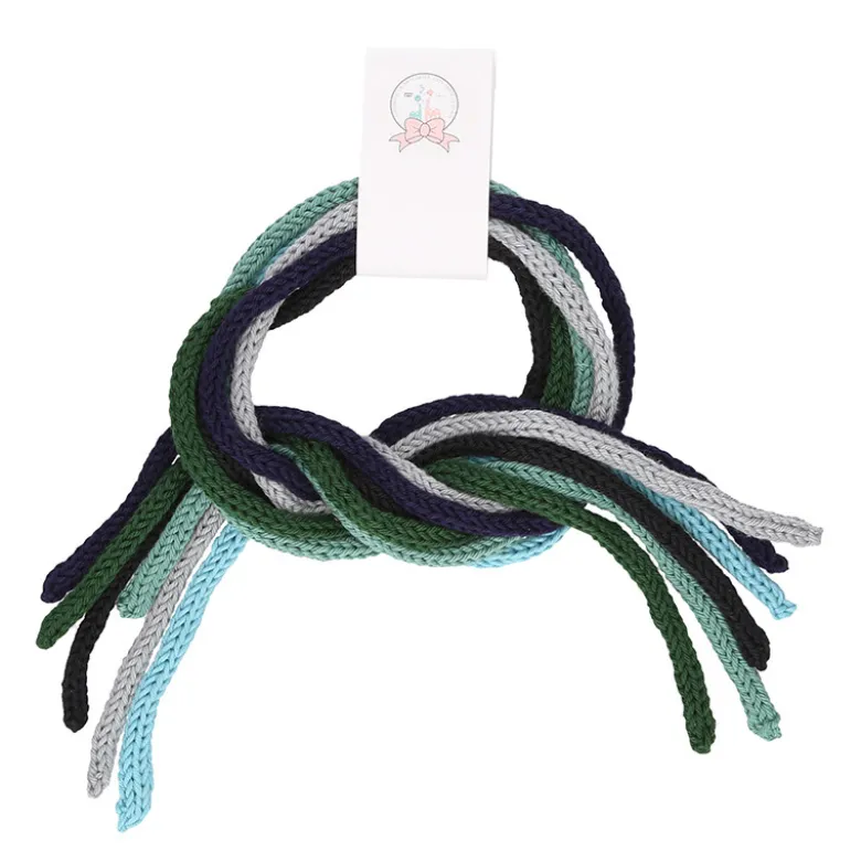 Pack de seis cordones para el pelo de niña en lana de colores agua.