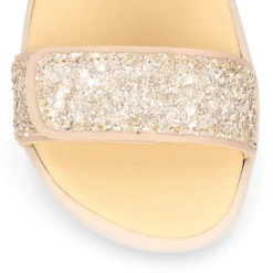 Sandalia barefoot niña beige con glitter y doble cierre adherente