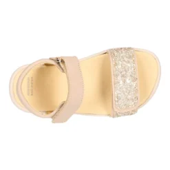 Sandalia barefoot niña beige con glitter y doble cierre adherente