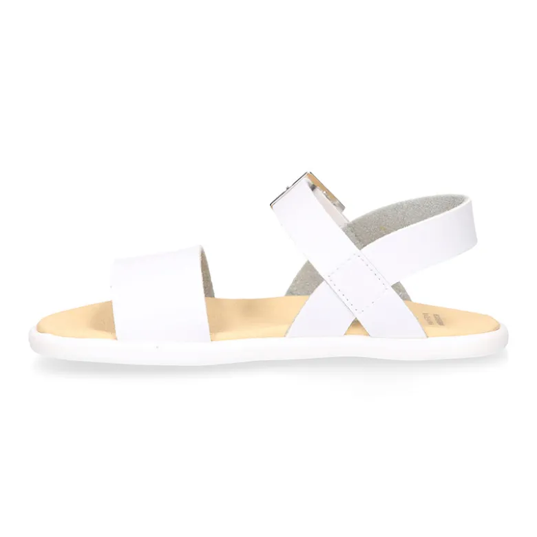 Sandalia barefoot niña blanca con hebilla