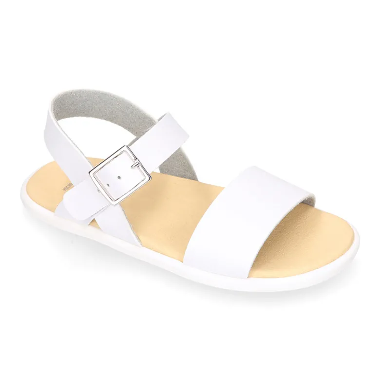 Sandalia barefoot niña blanca con hebilla