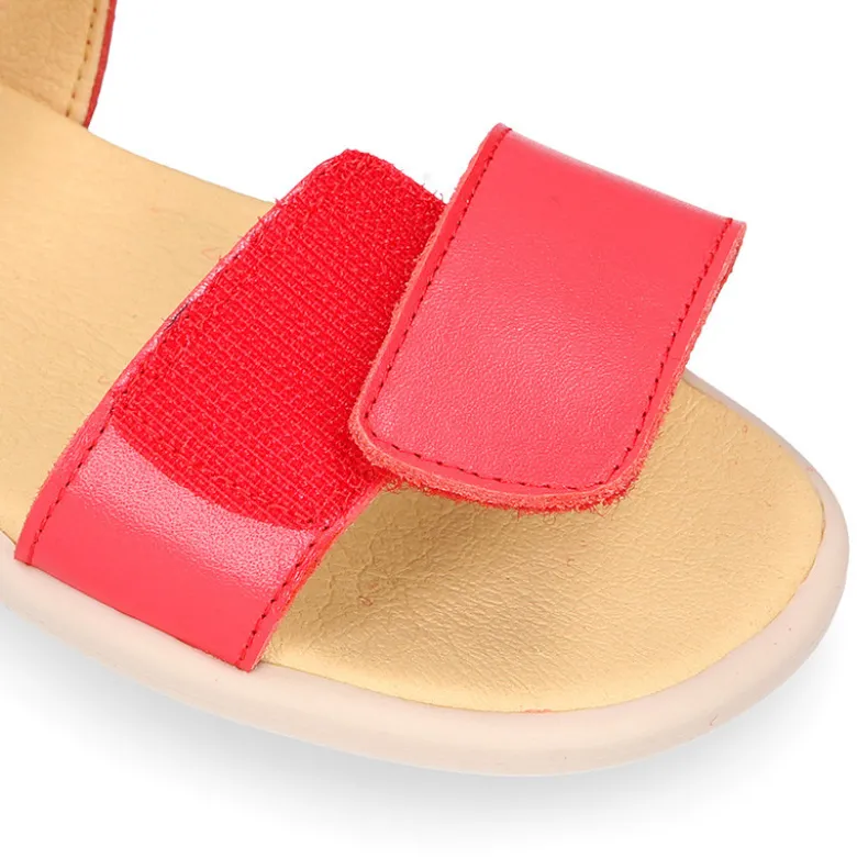 Sandalia barefoot niña coral con doble cierre adherente