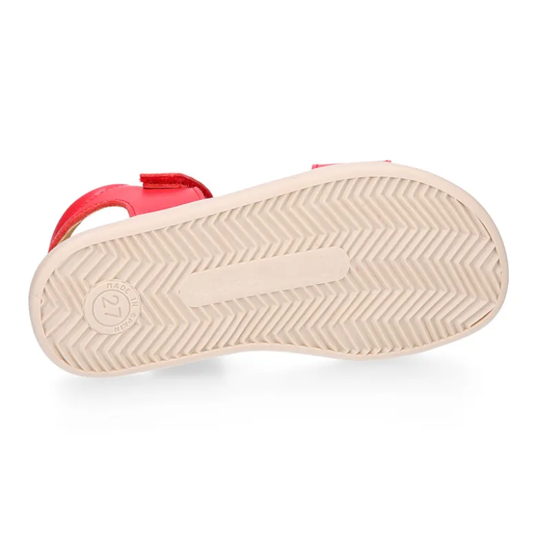 Sandalia barefoot niña coral con doble cierre adherente