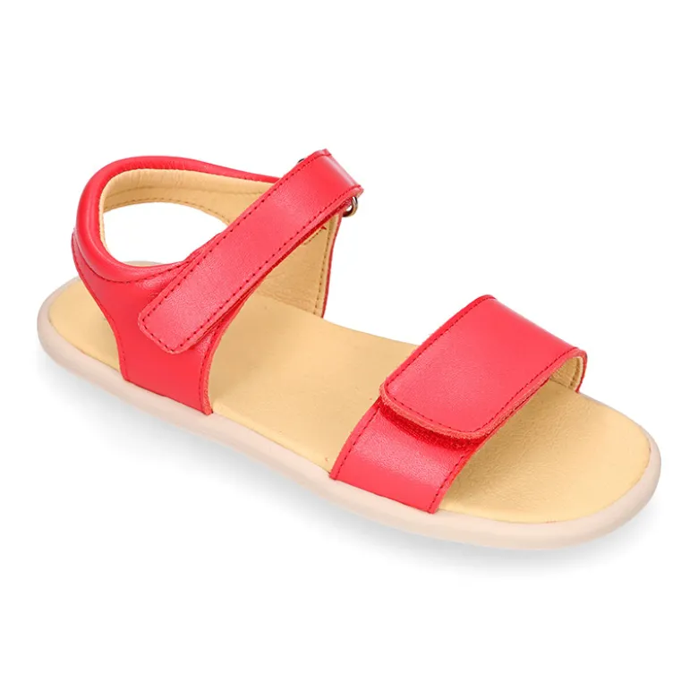 Sandalia barefoot niña coral con doble cierre adherente