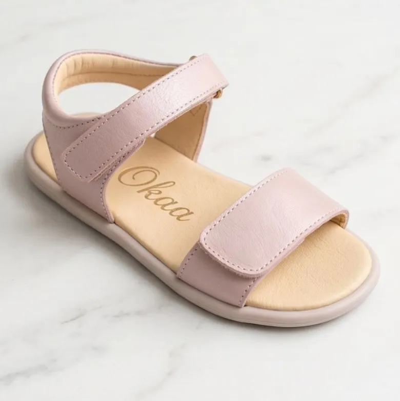Sandalia barefoot niña rosa empolvado con doble cierre adherente