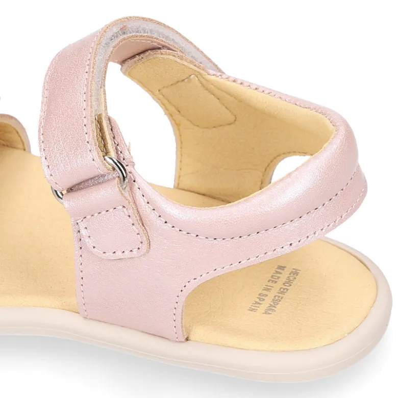 Sandalia barefoot niña rosa empolvado con doble cierre adherente