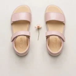 Sandalia barefoot niña rosa empolvado con doble cierre adherente