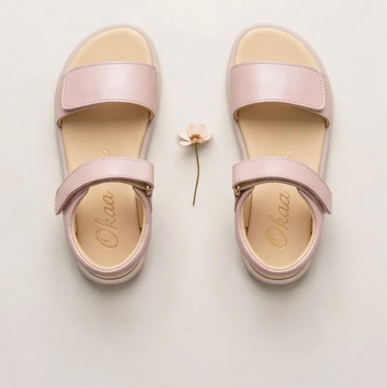 Sandalia barefoot niña rosa empolvado con doble cierre adherente