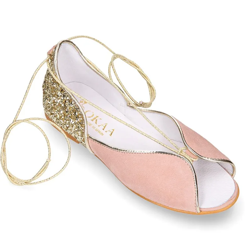 Sandalia Mujer con cintas en piel ante con GLITTER.
